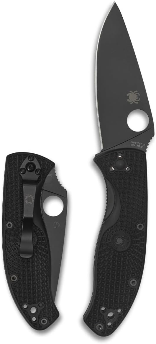 Spyderco Tenacious Folding Pocket Knife with 3.3 8Cr13MoV Steel Blade and FRN Handle - EDC Knife for Men and Women. Perfect for Hunting. Tactical. Camping. Survival. Hiking - PlainEdge - C122PBBK