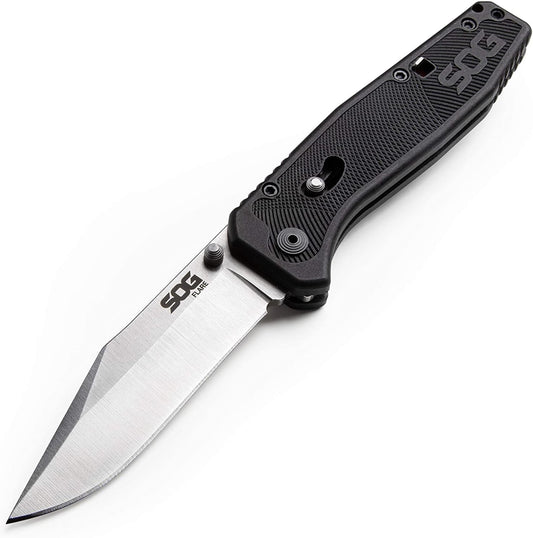 SOG Flare Folding and Pocket Knife Assisted Opening Tech Knife w/ 3.5 Inch Stainless Straight Edge Blade & Tactical Knife GRN Grip (FLA1001-CP). Black