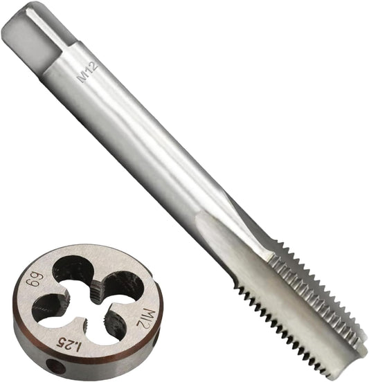 M12 x 1.25 Metric Thread Tap and Die Set. M12 x 1.25mm High-Speed Steel Machine Tap and Die Set. Right Hand Thread Tap and Round Thread Die