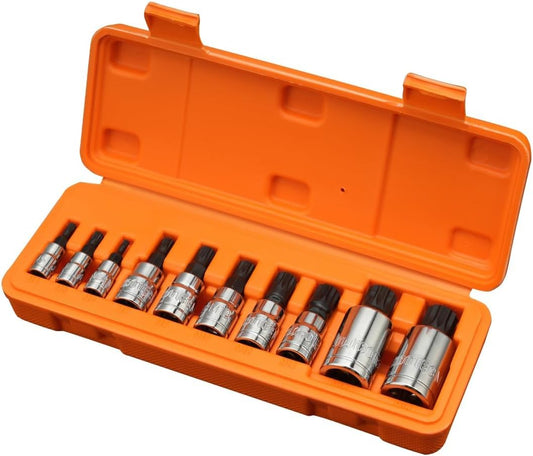 XZN Triple Square Spline Bit Socket Set. 10 Piece. Metric sized. M4 - M18 Set. Premium chrome vanadium Alloy Steel. with Molded Case