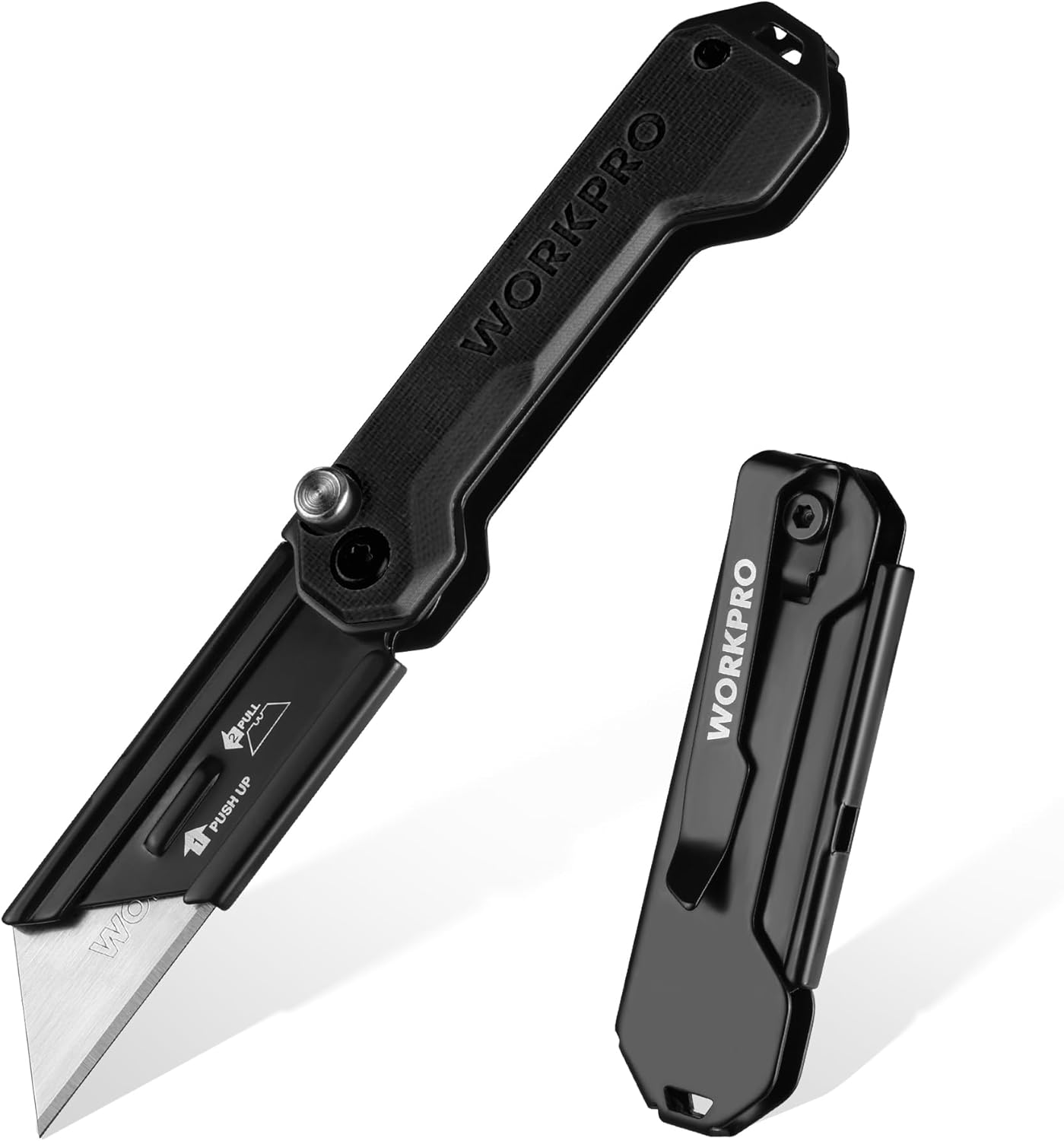 WORKPRO EDC Folding Utility Knife. Mini Box Cutter with Quick Open Axis Lock. Quick Change Blade Razor Knife. Foldable Small Pocket Knife with Belt Clip