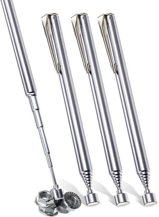 Patelai 4 Pieces Telescoping Magnetic Pick up Tool Grabbers Reacher Tools with Pocket Clip 25 Inch Telescopic Retrieving Magnet Gift for Man. Father. Mechanic. Handyman. Husband (Silver)