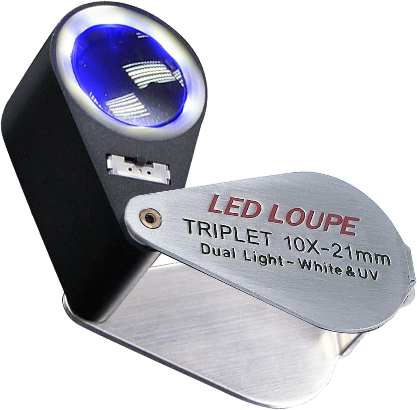 Gain Express Jewelers Loupe Magnifier. Jewelry Loop Magnifier with Light. Hastings Triplet Loupe 10X for Coin. Gem. Stamp. Diamond etc (White LED & UV Light)