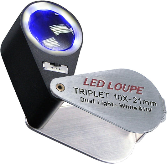 Gain Express Jewelers Loupe Magnifier. Jewelry Loop Magnifier with Light. Hastings Triplet Loupe 10X for Coin. Gem. Stamp. Diamond etc (White LED & UV Light)