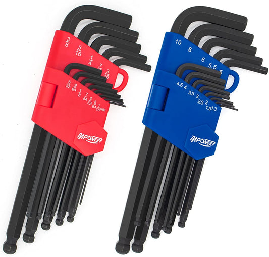 Allen Wrenches Set. 26pcs SAE and Metric Allen Key Set. Long Arm Ball End Hex Key Set Tools for Hex Head Socket Screws - 2 Sets